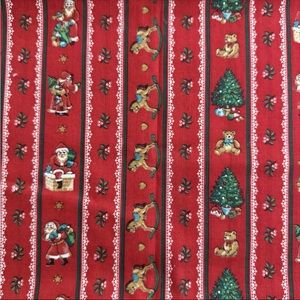 VTG Cranston Print Works Red Christmas Stripe Quilting Cotton Remnant Toys Santa